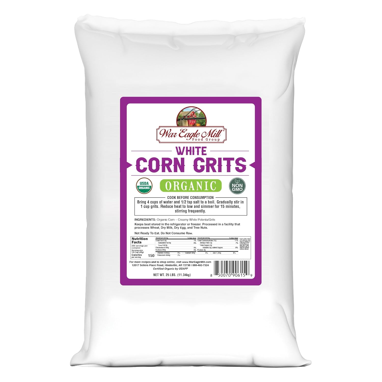 War Eagle Mill Organic White Corn Grits, 25 Pounds