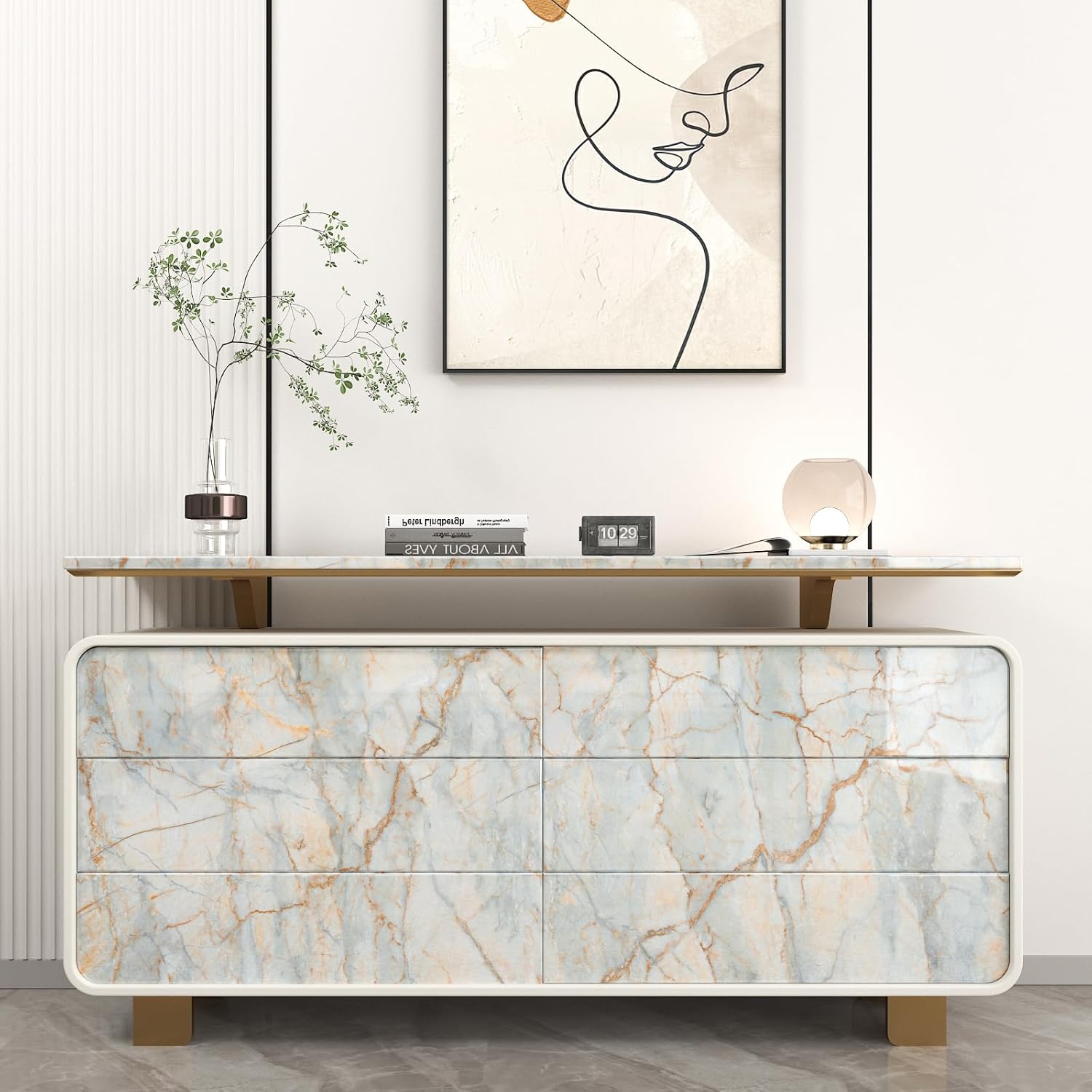 Cyan Marble Contact Paper for Countertops Waterproof Glossy Marble Wallpaper Peel and Stick Blue Gold Vinyl Wallpaper 15.7"x472" Removable Granite Countertop Contact Paper for Kitchen Table