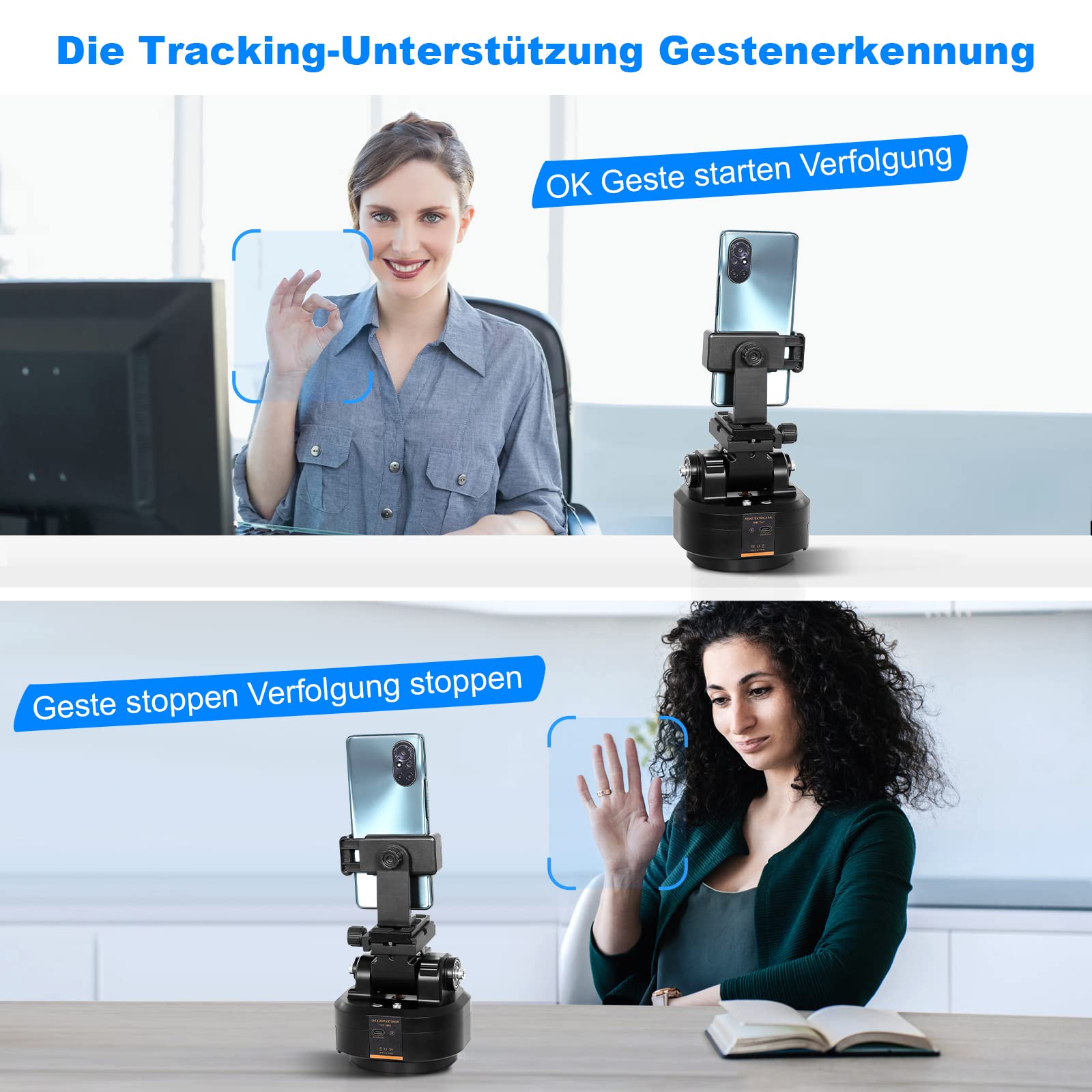 Soonpho M6 Testa motorizzata Supporto Elettrico a 360°,con morsetto per Telefono e Telecomando wireless AI Face Tracking, riconoscimento dei gesti AB a due punti per DSLR, treppiede, telefono