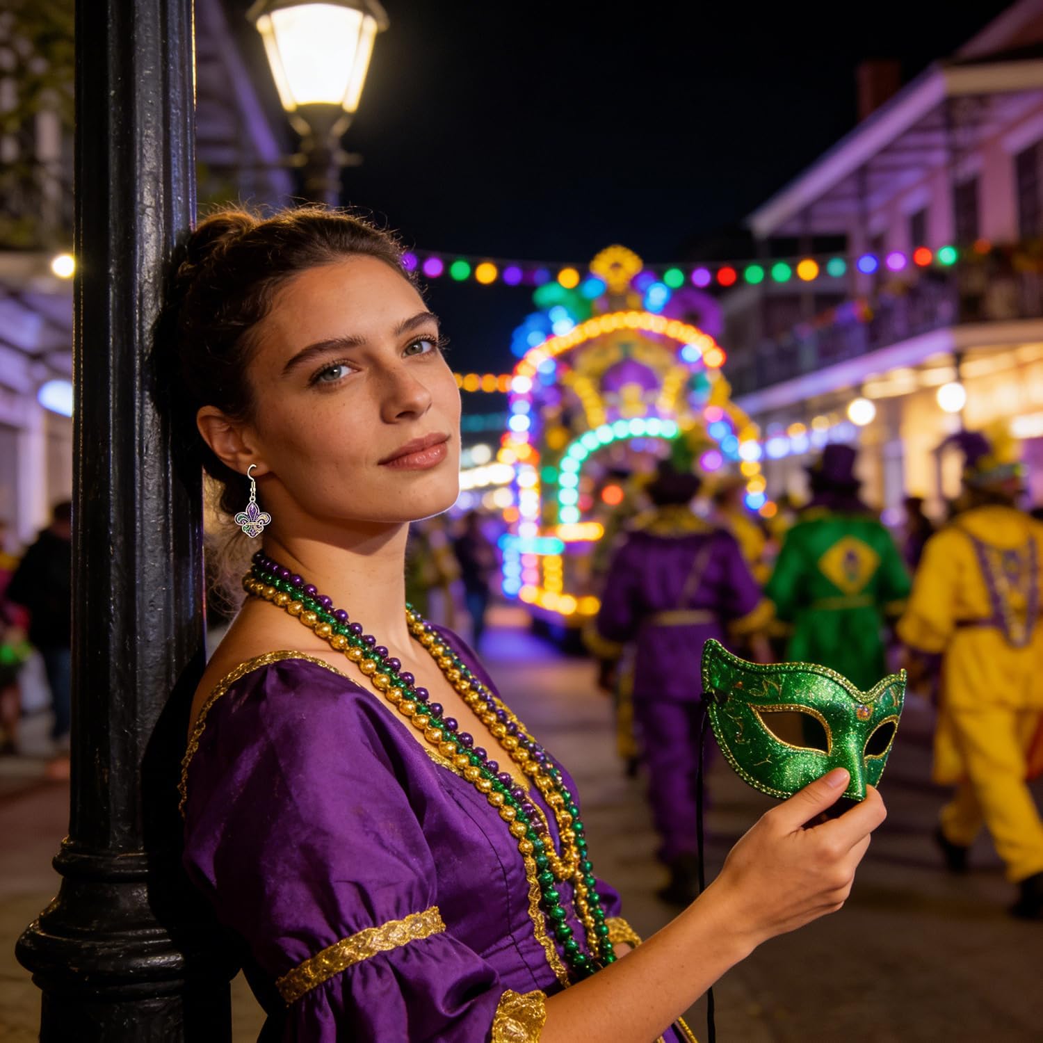 9/12Pairs Mardi Gras Earrings Glitter Mask Fleur De Lis Crown Drop Dangle Earrings Carnival Stud Earrings Set Fat Tuesday Parade Party Accessory Gifts - Image 6