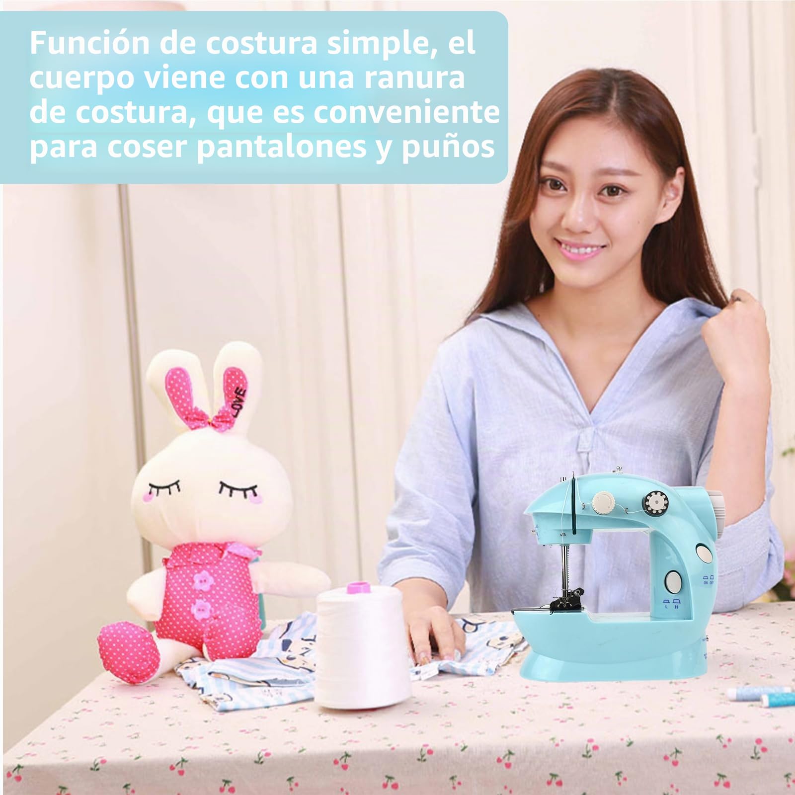 Máquina de coser electrónica, mini máquina de coser de doble hilo, 2 velocidades, con pedal para ropa, cortinas, manualidades con 99 accesorios de costura y mesa de extensión