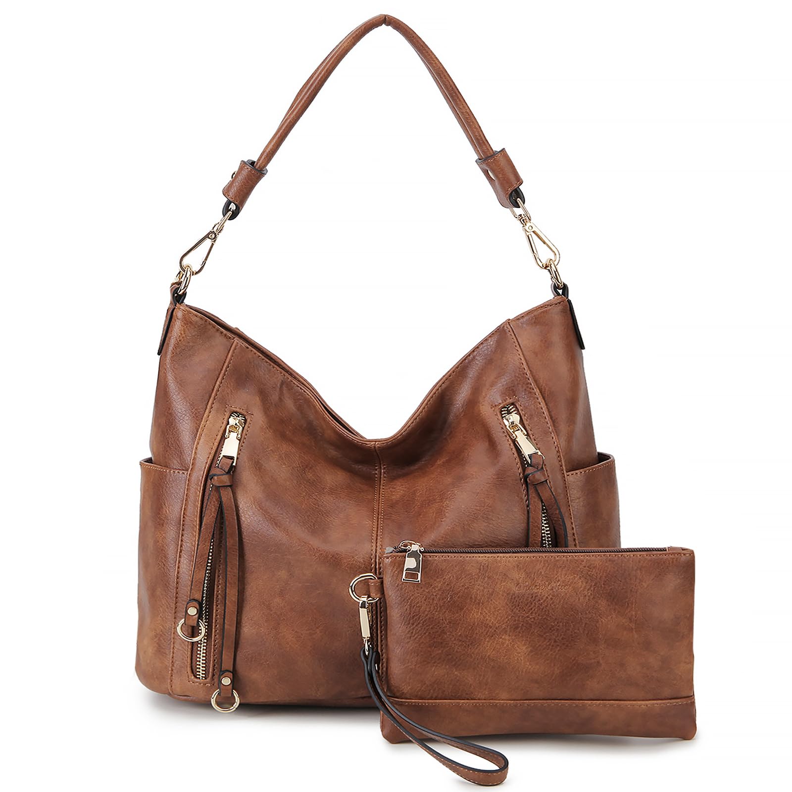 Chase Chic Bolsos de Mujer Hobo, Bolsos Bandolera Bolsos Tote Bolsos de hombro Grande PU Cuero Monedero Carteras 2pcs Set