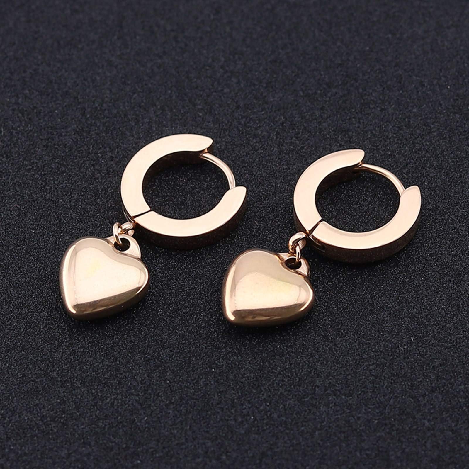 KnSam Pendientes de oro para hombre, pendientes de oro para hombre, colgante de corazón de acero inoxidable, joyas para unisex, oro rosa, Acero inoxidable