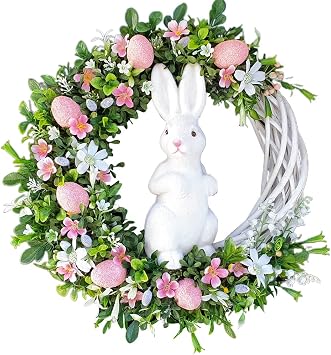 Easter Bunny Wreath, Easter Wreaths for Front Door, Easter Wreath Attachment, Easter Door Decorations Spring Door Hanging Welcome Sign Wreath, Spring Outdoor Home Wall Hanging