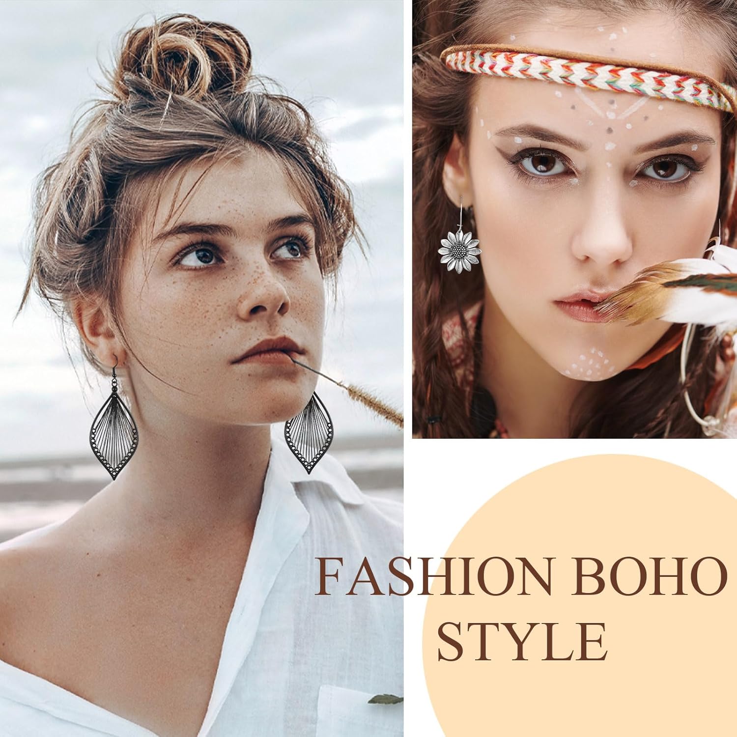 Landical 24 Pairs Boho Earrings for Women Trendy Dangle Earrings Bulk Vintage Jewelry Geometric Circle Ethnic Style Wood Bohemian Fashion Earring for Women - Image 4