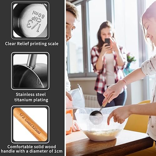 Miniatura 3 de Taza medidora con mango de madera, 14 taza Titanio 60 Ml Acero Inoxidable, Gris Espacio