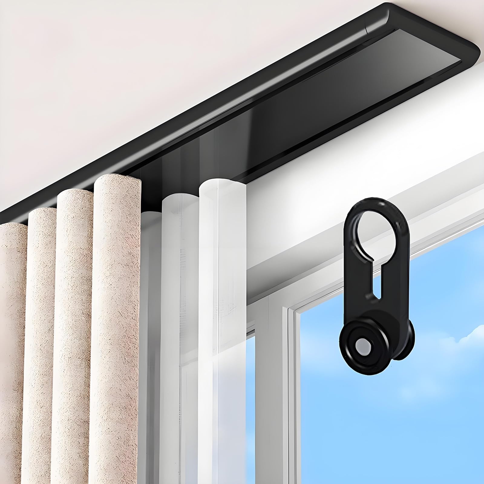 Rail rideau double silencieux coulissant pour séparateur