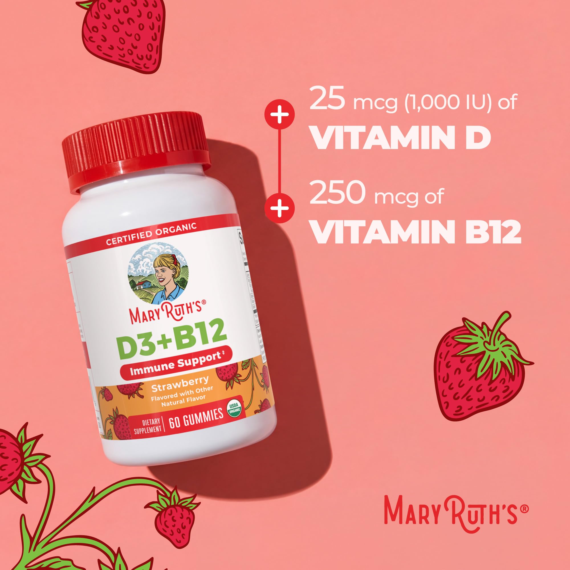 MARYRUTH'S Organic Vitamin D3 + B12 Gummies for Ages 4+, 60 Servings, Vegan — Amazon image 6