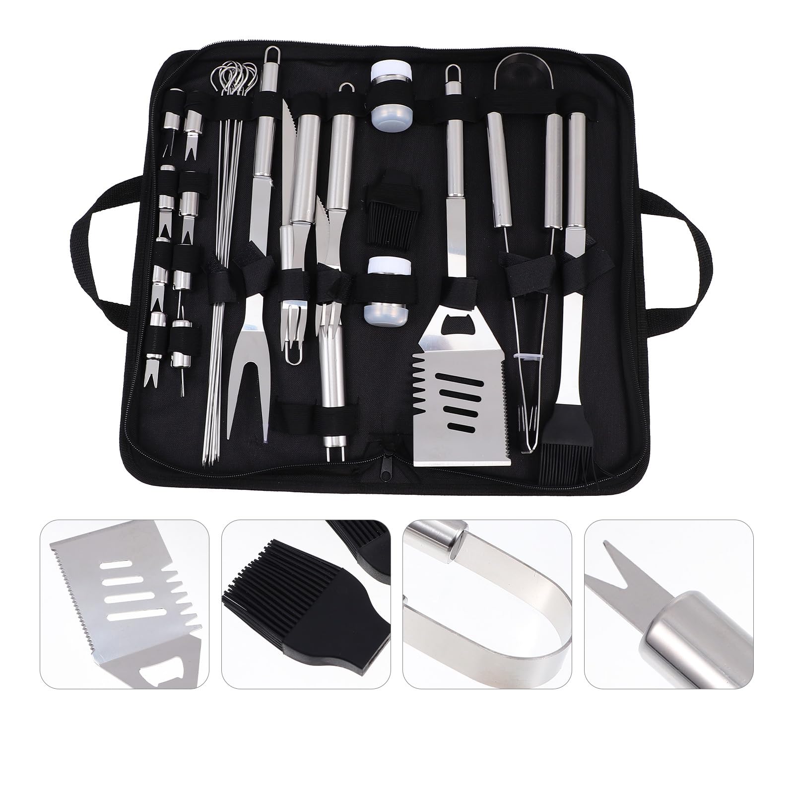 Kit Utensilios Barbacoa Acero Inoxidable Herramientas BBQ Portátiles con Bolsa Oxford para Exterior Incluye Pinzas Parrilla y Accesorios Resistente para Camping y Jardín