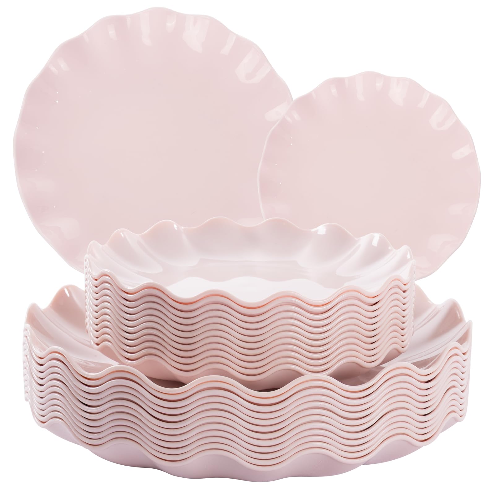 LIYH 24 Pcs Pink Plates Reusable, Pink Plastic Scalloped Plate Durable and Dishwasher Safe,Baby Shower Plate, Light Weight Daisy Plastic Wavy Plates for Wedding Party Birthday