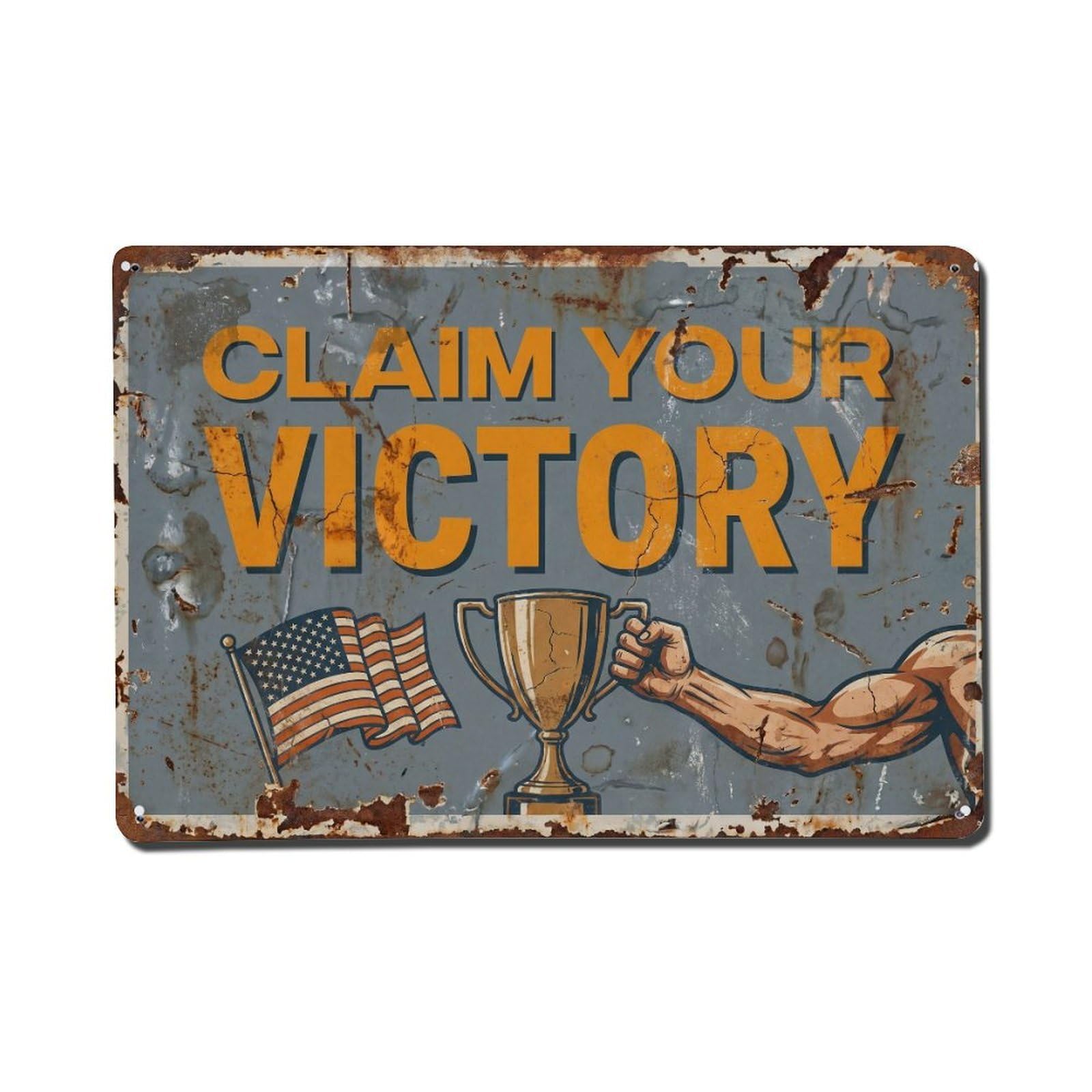 Claim Your Victory Champion Retro Motivational Slogans Vintage Metal Tin Sign Wall Decor for Cafe, Club, Garden Metal Poster 8x12Inch
