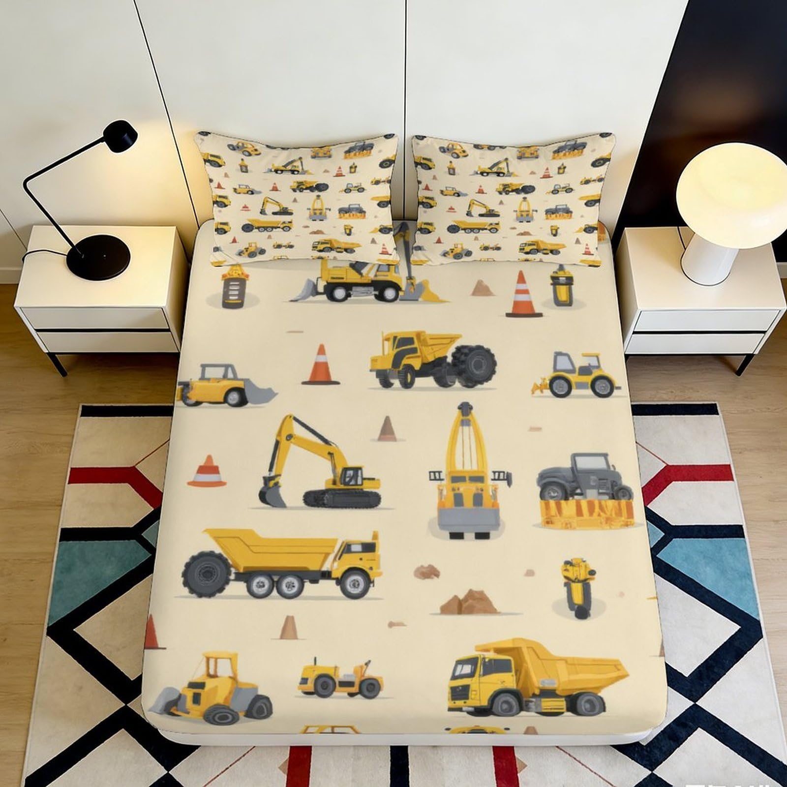 Jqzkxnhpbr Style-6 3D Printed Construction Vehicles Fitted Sheet Microfiber Soft Breathable Excavator Bed Cover For Bedroom Dorm Decor 90X200x25cm