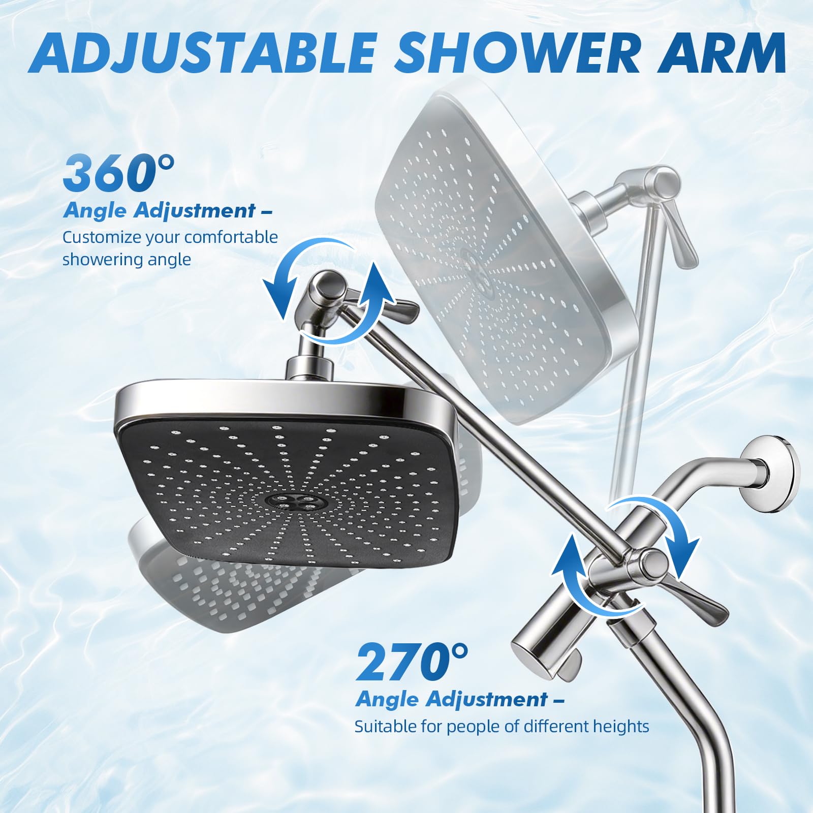 Walkinstin Shower Head with Handheld, 12" High Pressure Rain Shower Heads with Filtered Handheld Spray Combo & Adjustable Extension Arm, Silver Showerheads & Hand Held Showers Set for Bathroom in use