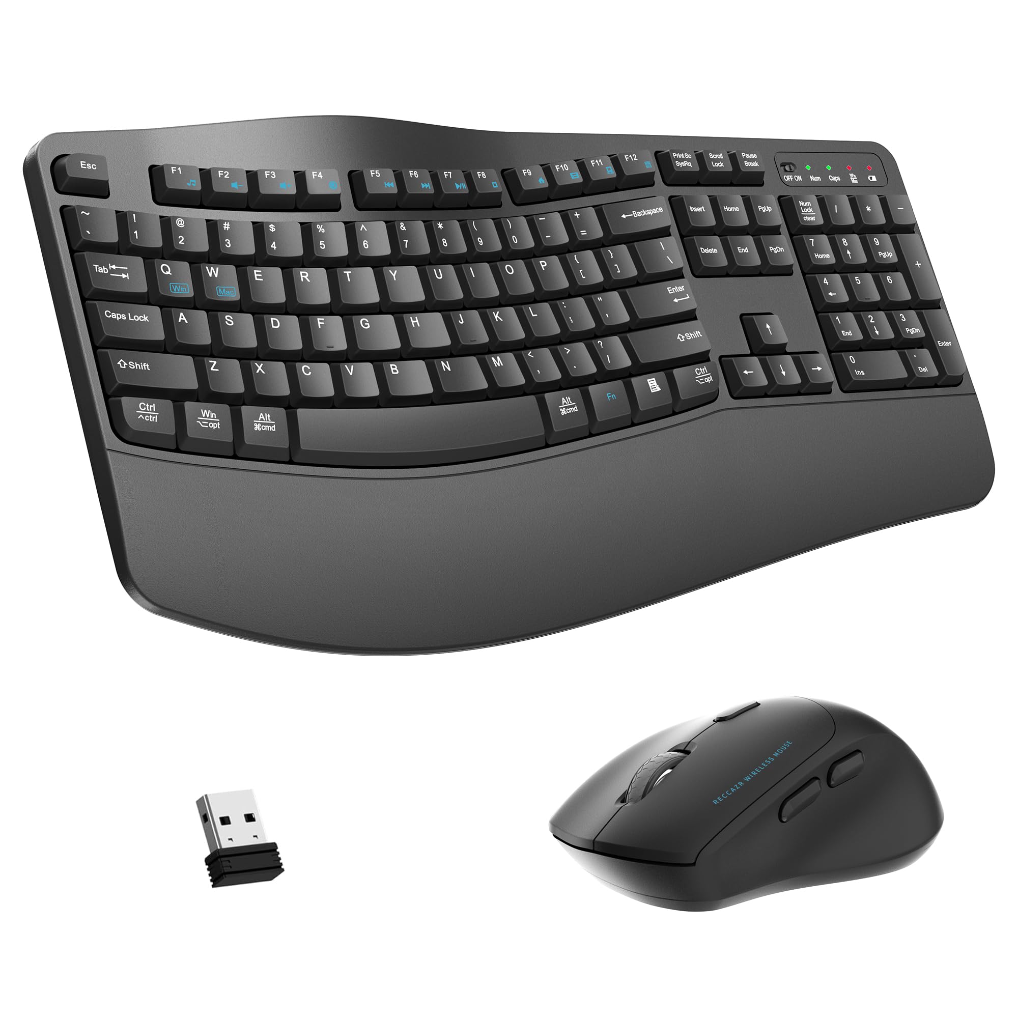 Wireless Keyboard and Mouse Combo,2.4G Full Size Wave Keys Ergonomic Keyboard with Wrist Rest for Natural Typing, 3 DPI Adjustable Ergonomic Silent Mouse for Computer/Laptop/Windows/Mac (Grey)