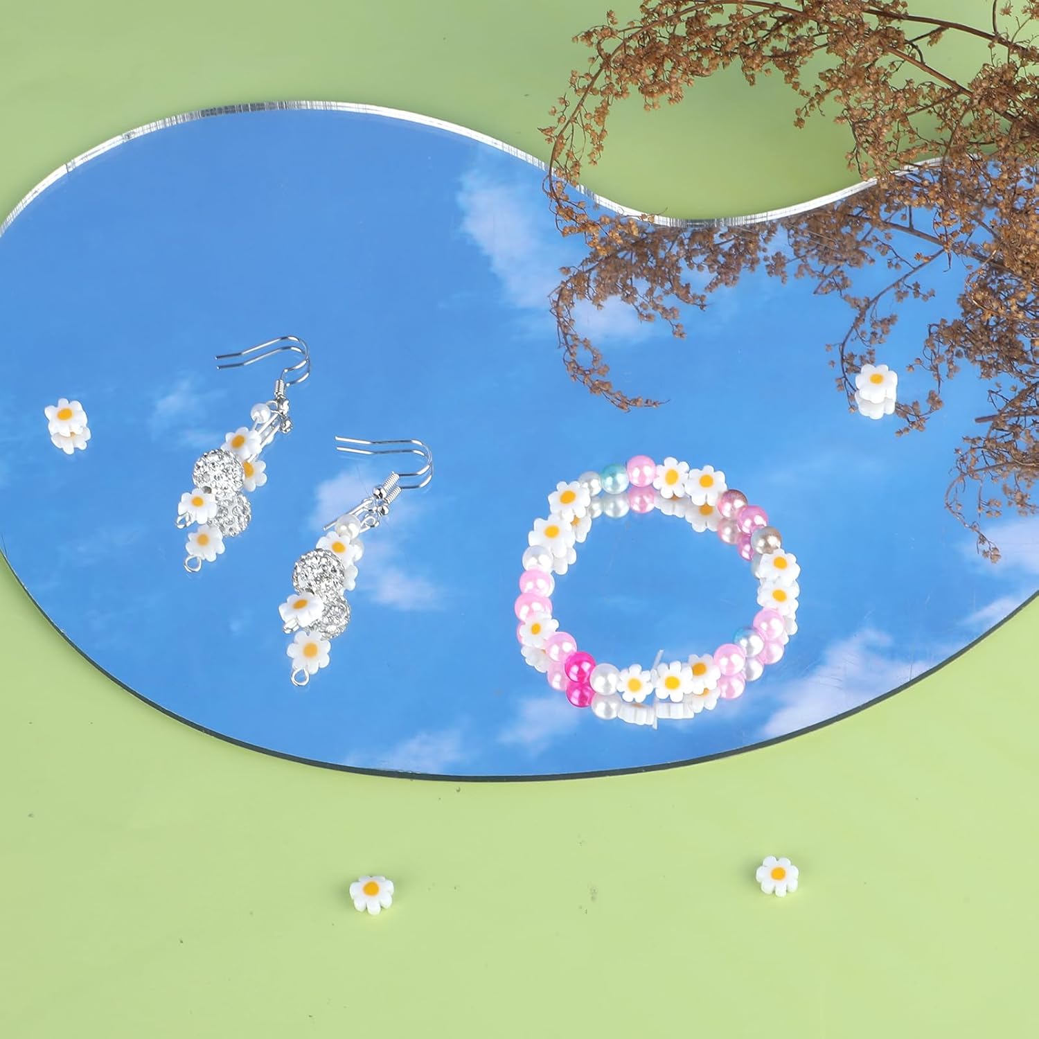 120Pcs Handmade Glass Daisy Flower Beads - Small, Flat, Crystal, 8mm - White - Spacer Beads for Jewelry Making, Bracelets, Necklace, Earrings, DIY Craft - Image 3