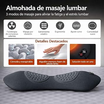 Rechargeable Smooth Triple Fusion Back Massager - 3-in-1 Traction, Masajeador Terapia de Triple Fusion, Vibration & Heat for Pain Relief in Neck, Shoulder, Lower Back & Sciatica, Adjustable (Black)