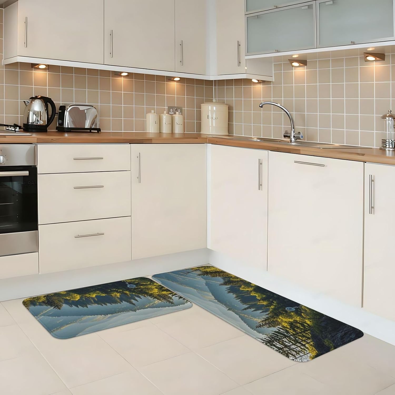 Kitchen Mats 2PCS Non-Slip Kitchen Mats for Floor Blue Butterfly Kitchen Rugs Anti-Fatigue Standing Desk Mats Waterproof Cushioned Rug for Sink Laundry Office 17"x29.5"+17"x47.2"