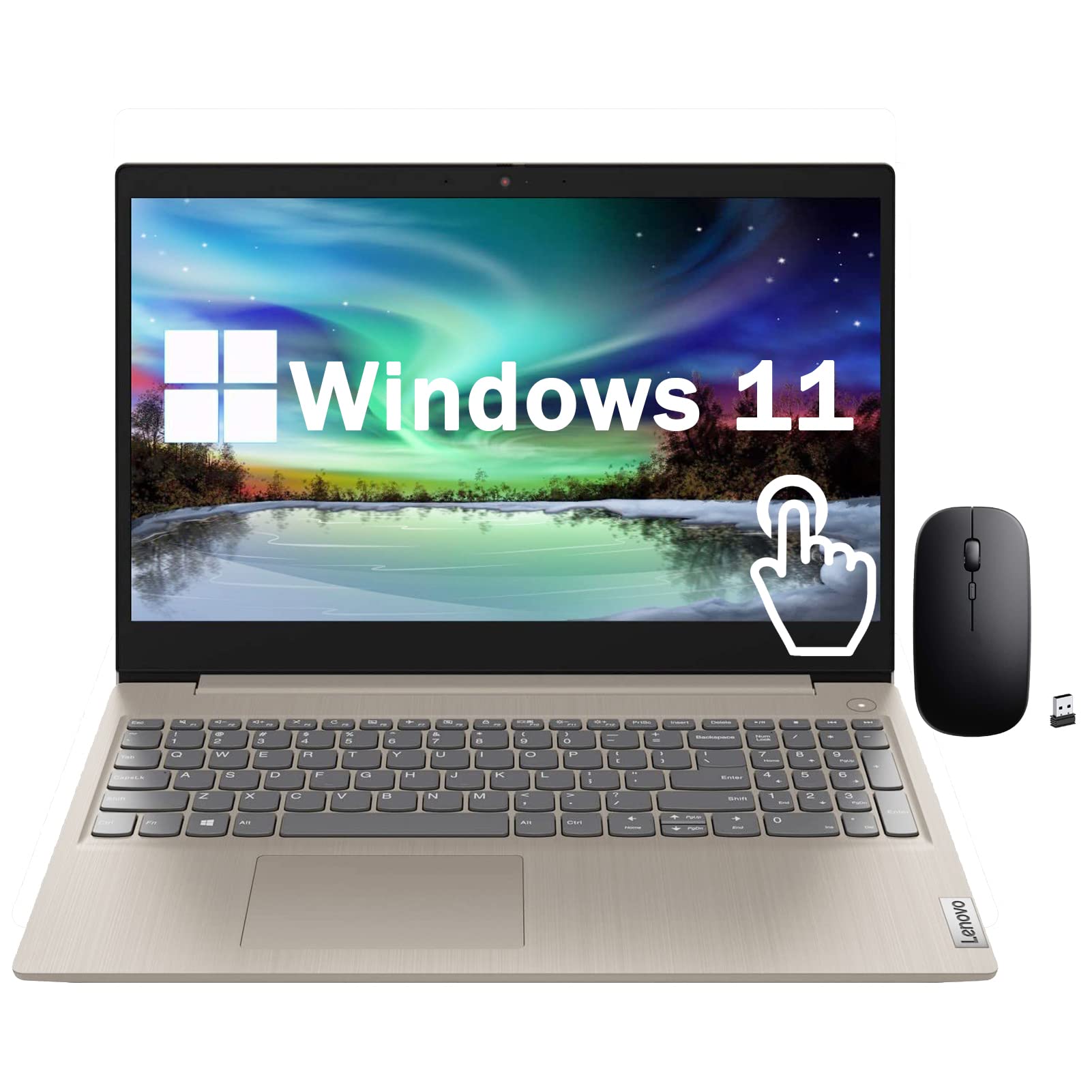 Lenovo Ideapad 3i Laptop, 15.6" FHD Touchscreen, Intel Core i3-1115G4, 8GB DDR4 RAM, 256GB NVMe TLC SSD, Windows 11 S, with TWE Wireless Mouse, Sand