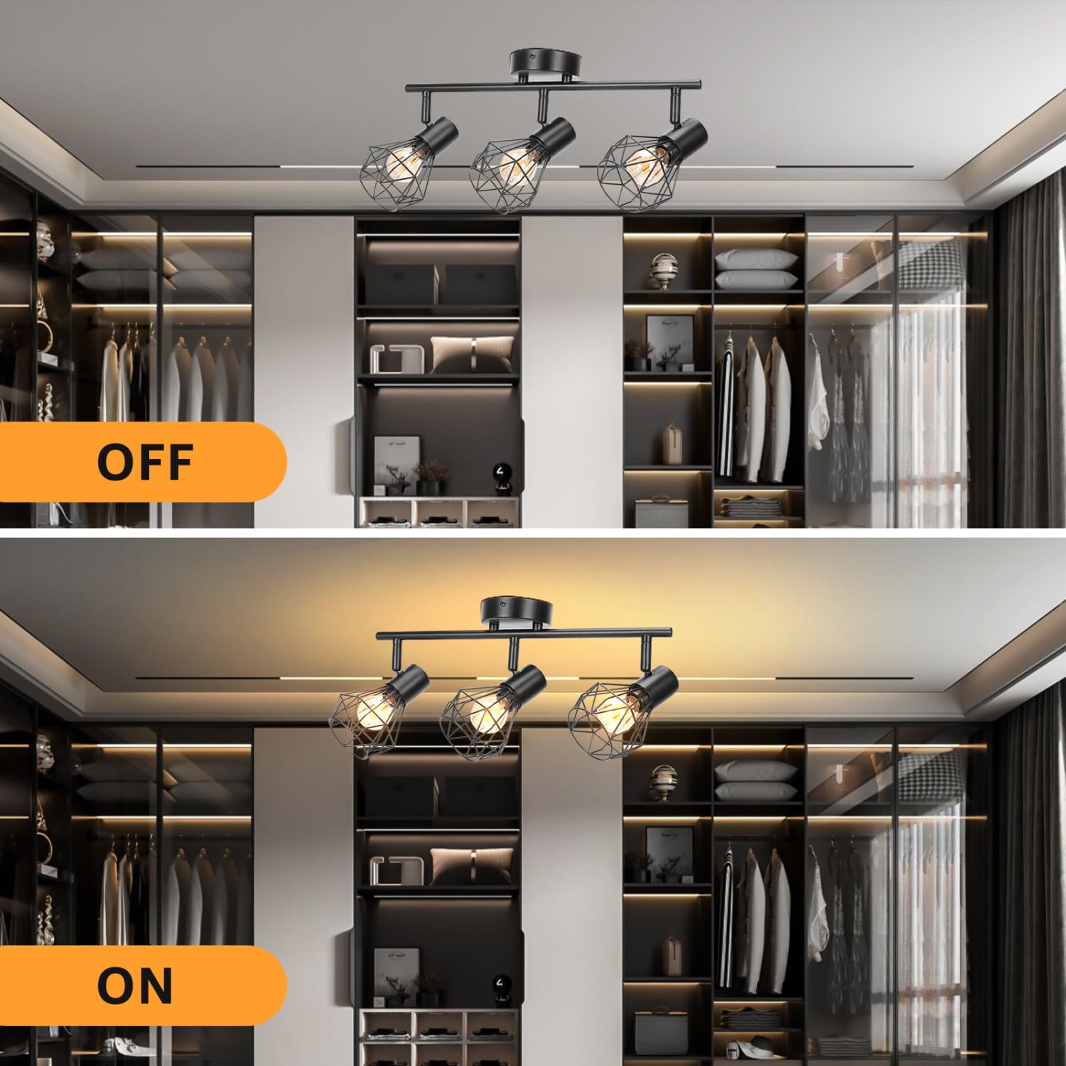 Aigostar LED Deckenstrahler Schwenkbar, Deckenleuchte E14 3 Flammig Schwarz, Spotleuchte Wand, Deckenlampe Spots Led, Wandstrahler für Küche, Wohnzimmer, Schlafzimmer, Ohne Leuchtmittel, 2 Stück