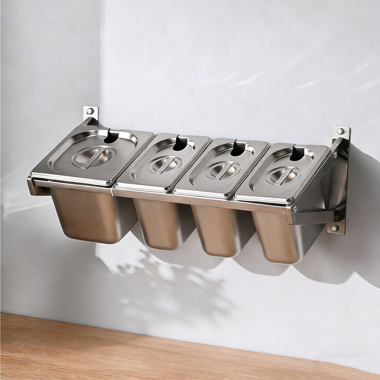 Estación de cobertura de pizza, organizador de condimentos con bandeja dispensadora de tapa, organizador de especias de acero inoxidable montado en la pared para cocina buffet