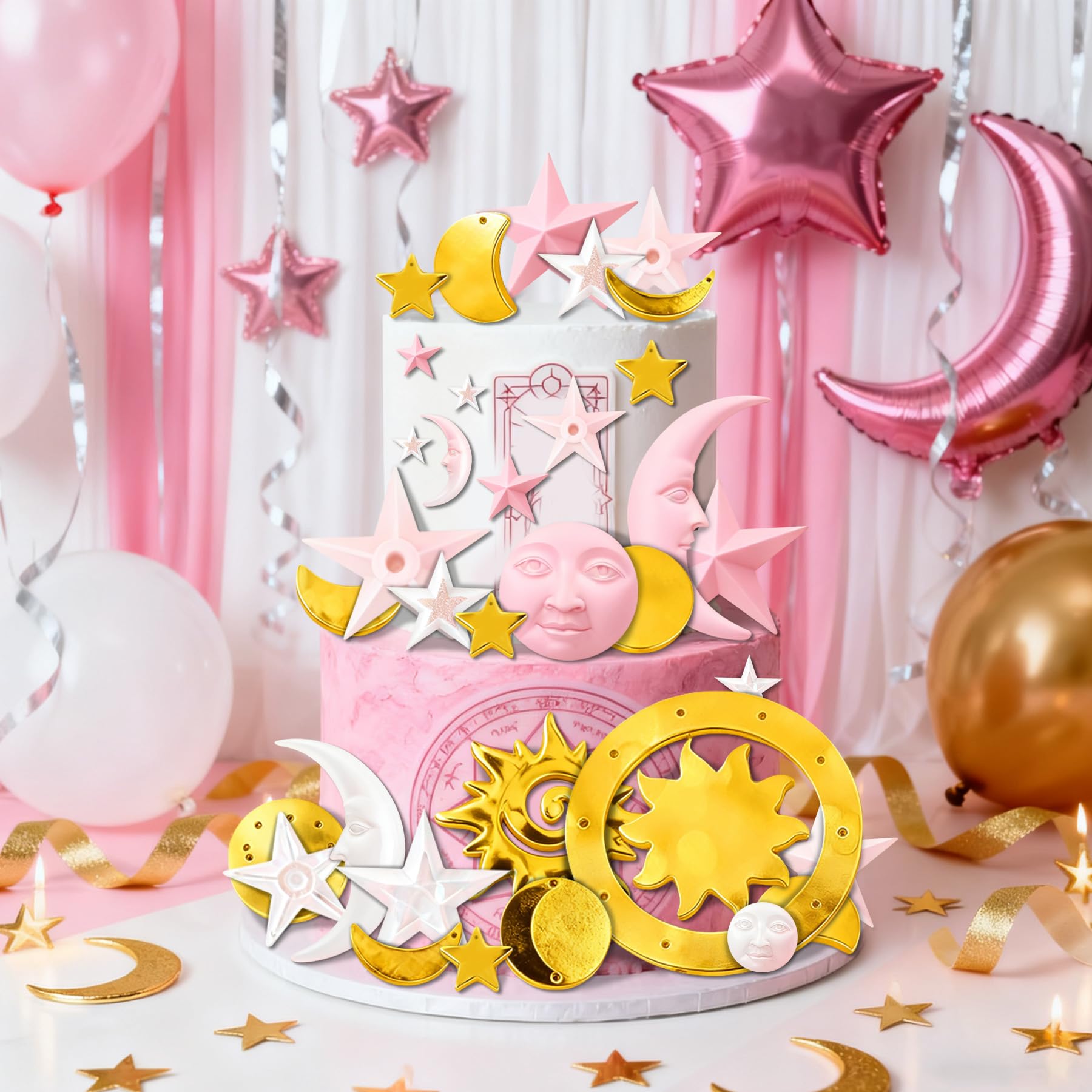 Moldes de silicona con diseño de luna y estrella y sol, diseño de estrellas, luna, fondant, pasteles, chocolate, herramientas de decoración de pasteles, moldes de silicona de arcilla (beige)