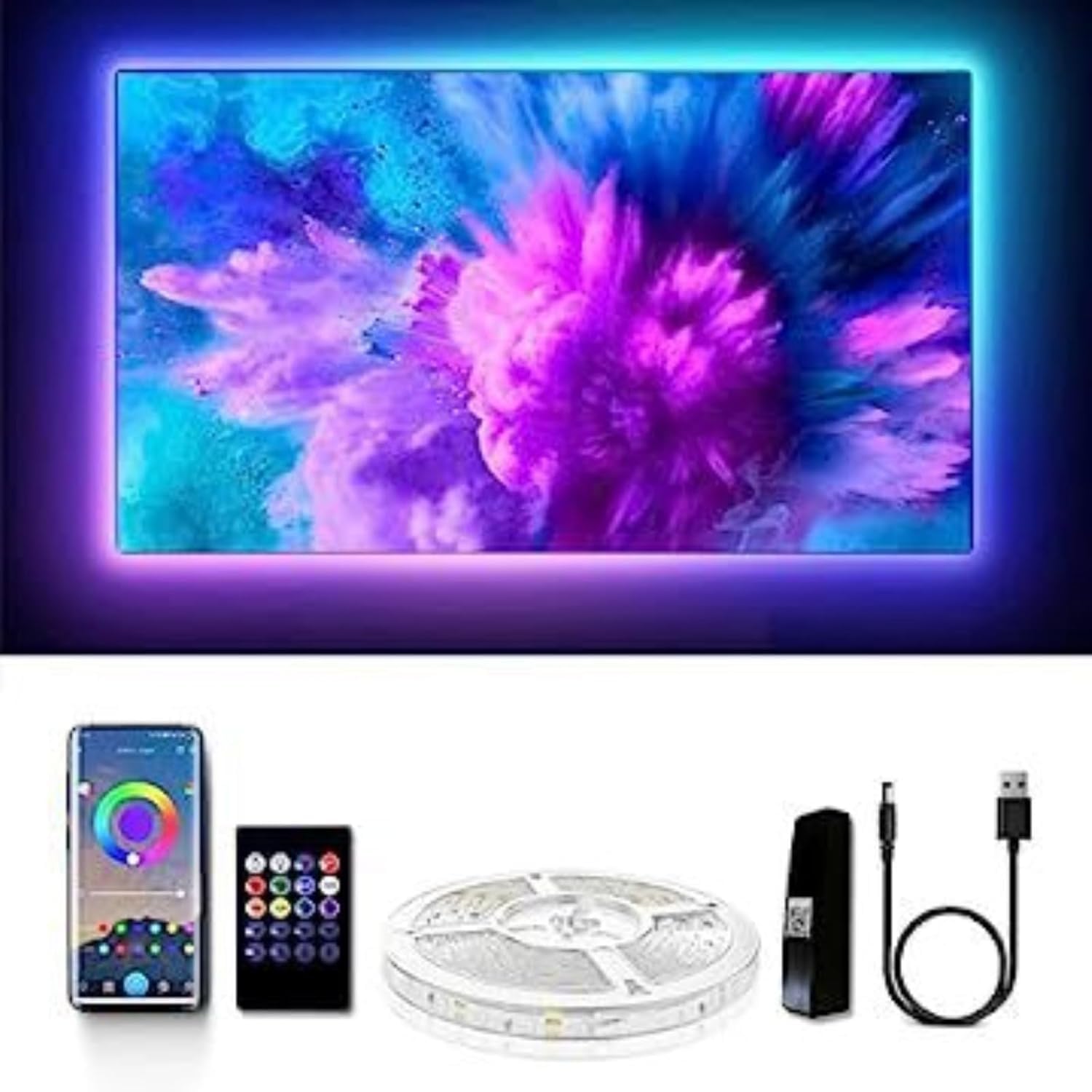 Retroilluminazione TV A LED, Striscia Luminosa A LED per Televisione, Retroilluminazione A LED TV da 6 M USB per TV, Retroilluminazione TV con Controllo App, Music SY con Microfono, Strisc, 1m