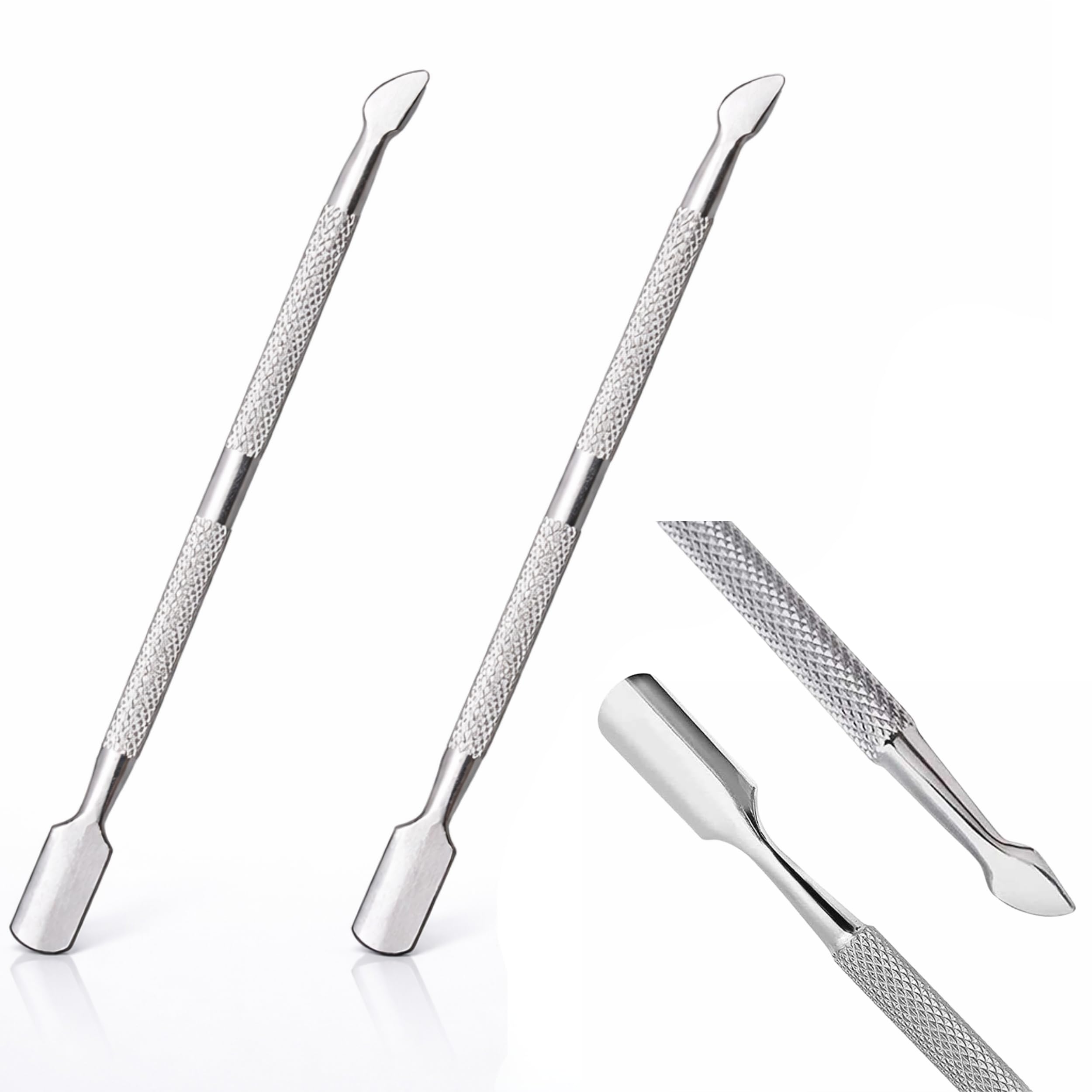 Empujador de Cutículas 2 en 1, Pack de 2, Acero Inoxidable, Punta Triangular y Cuadrada, Manicura y Pedicura