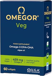 Omega 3 Vegano OMEGOR Veg (60 Cápsulas) Omega3 Algas Marinas Certificado IFOS y Vegan Society - EPA y DHA con Vitamina E