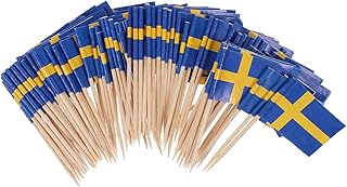 Toddmomy 100Pcs Sweden Flag Picks Swedish Toothpick Flags Mini Swedish Flags Cupcake Toppers Flags Mini Stick Flags Cocktail Food Bar Cake Flags Party Decoration Celebration