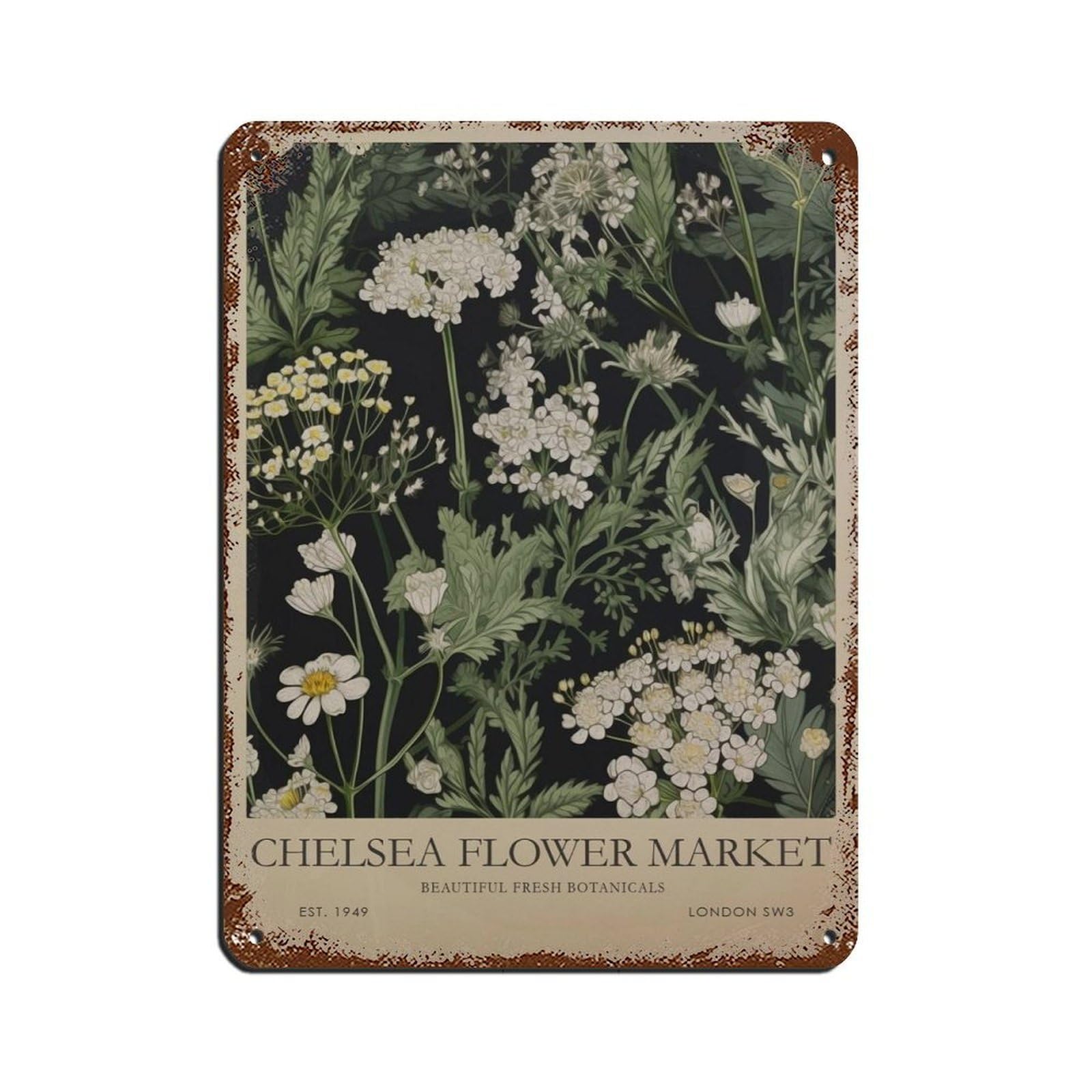 Chelsea Flower Market, Floral Gift (9) Retro Poster Metal Tin Sign Chic Art Retro Iron Painting Bar People Cave Cafe Family Garage Poster Wall Decoration 12x16inch(30x40cm)