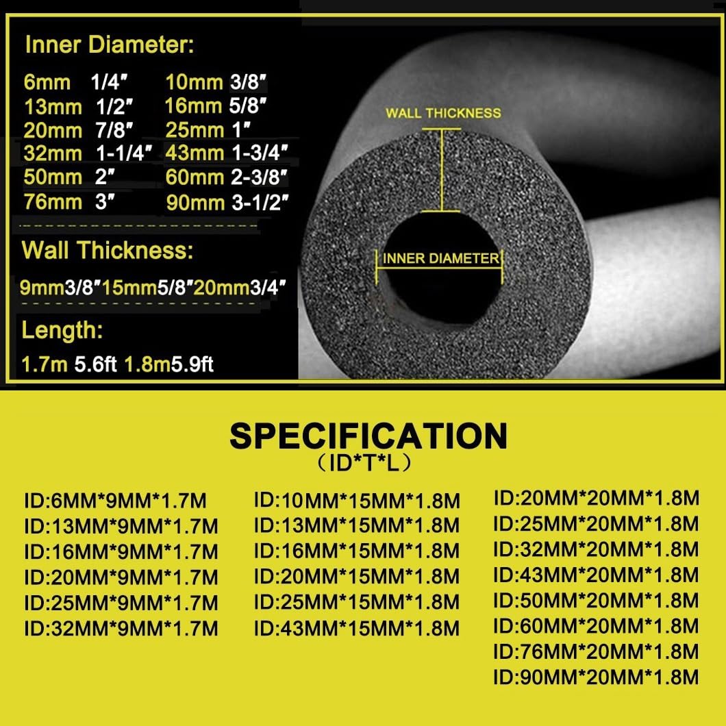 tubo isolante in schiuma, Tubo in schiuma isolante for tubi Gomma nitrilica nera Antigelo(43MM*15MM*1.8M)