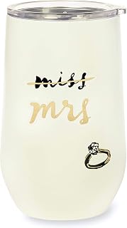 Insulated Bridal Stainless Steel Wine Tumbler, 16 Ounce Double Wall Tumbler for Bride to Be, Stemless Travel Cup with Lid, Miss to Mrs. (White)