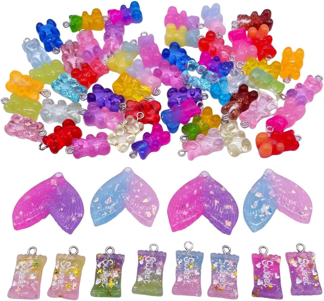 60Pack Assorted Pendant Candy Sweets and Little Bear Charms with rings for Craft, Jewelry Necklace Earrings Bracelet Making - Image 3