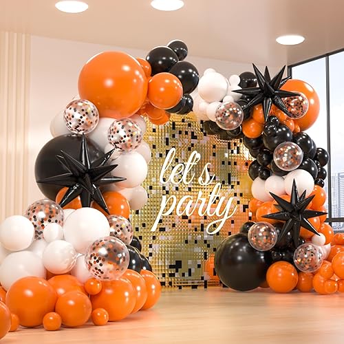 161pcs Black White Orange Balloons Arch Kit,Black Orange With 3pcs