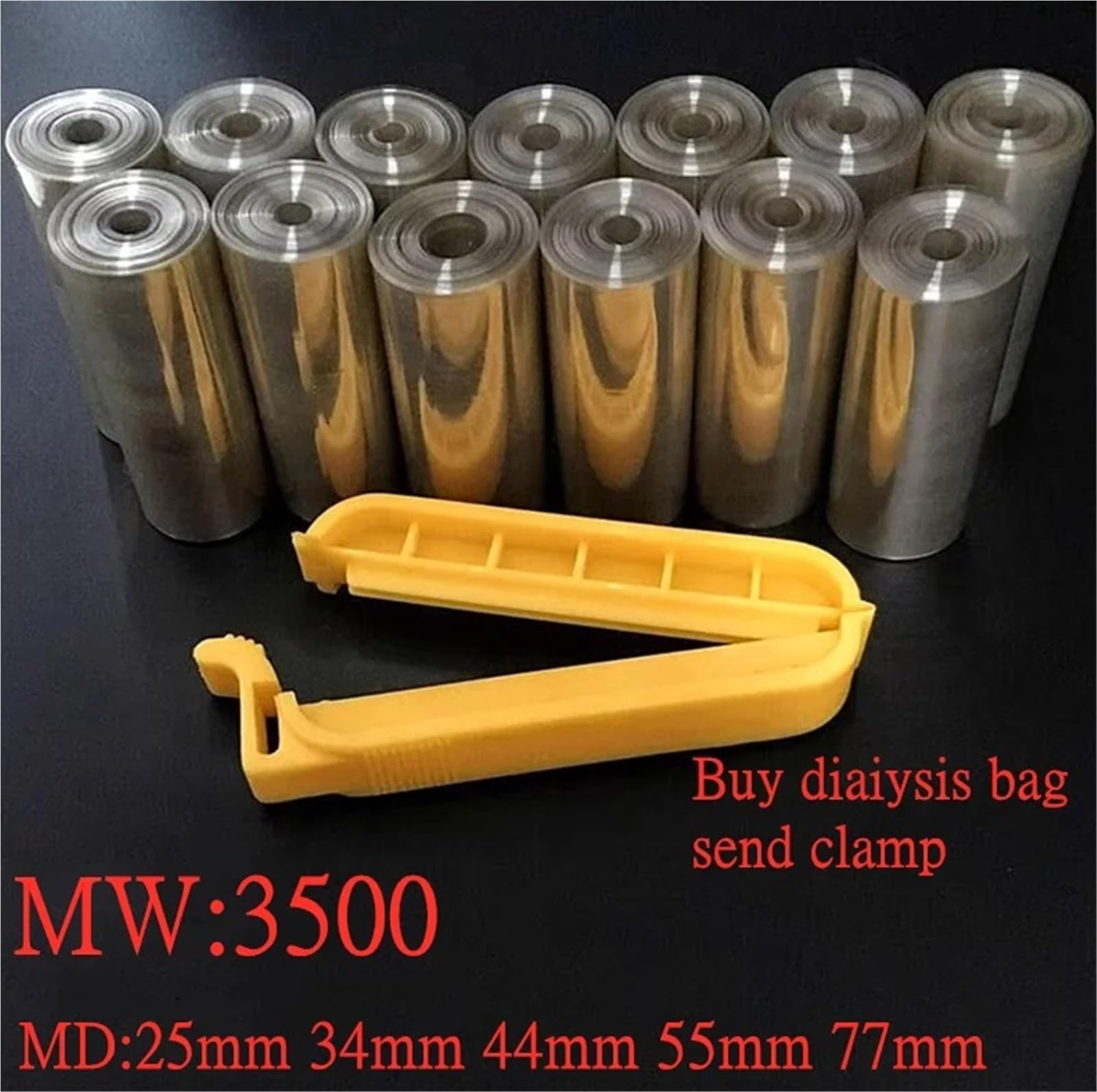 1 Meter/5 Meter Labor MW3500 Dialysebeutel aus regenerierter Zellulose mit MD25/34/44/55/77 mm | MW3500-Abschnitt, regenerierte Zellulose, 1-m-/5-m-Rollen, MD25-77-mm-Durchmesser, Laborgebrauch(MD55 1meter)
