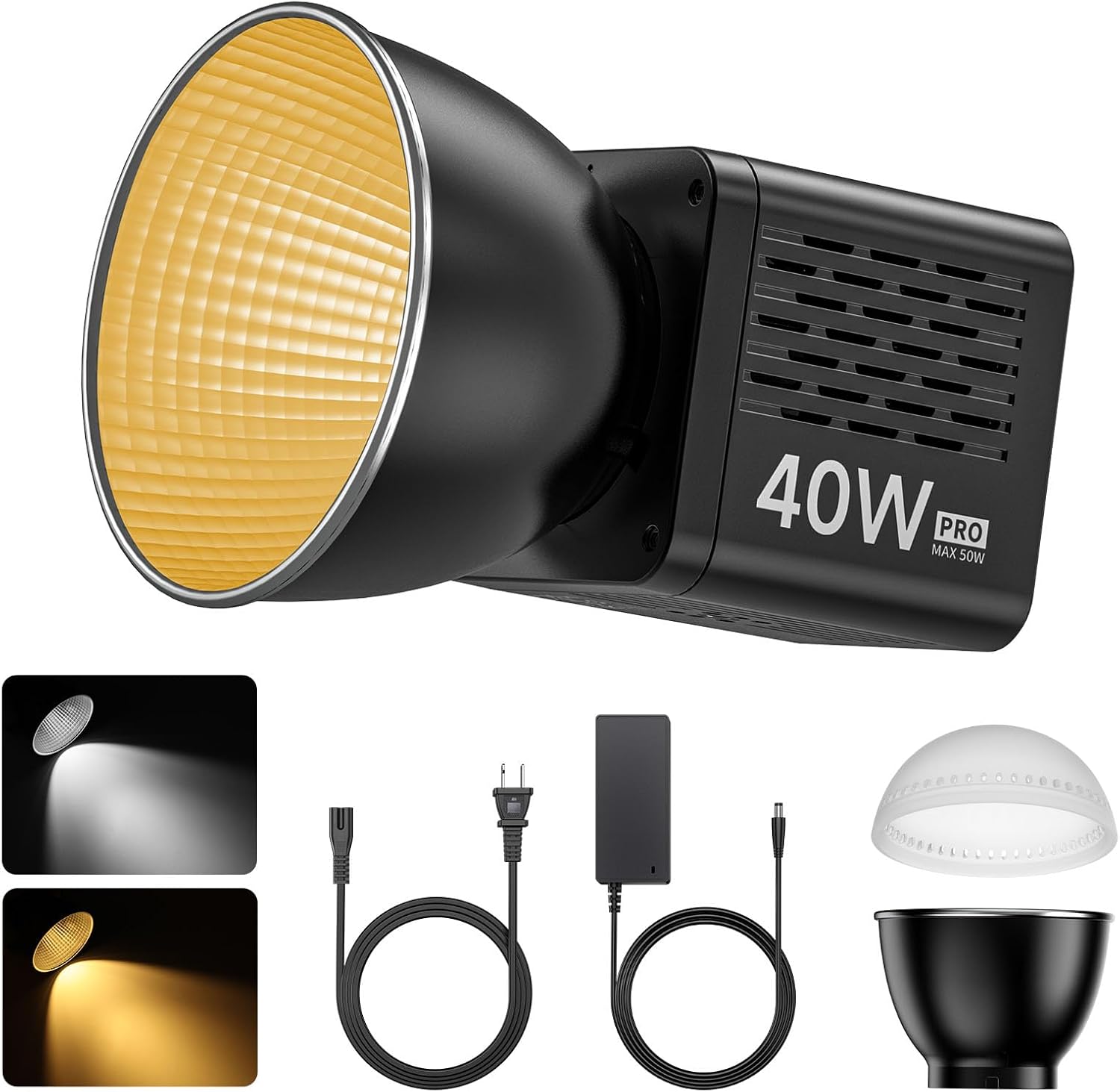 L023 40W Pro LED Video Light w Built-in 3400mAh Battery & PD Fast Charging, Overlock 50W Cob Light, Handheld Bicolor 2500K-6000K Continuous Output Lighting 8 Scenes for Video with DC Adapter