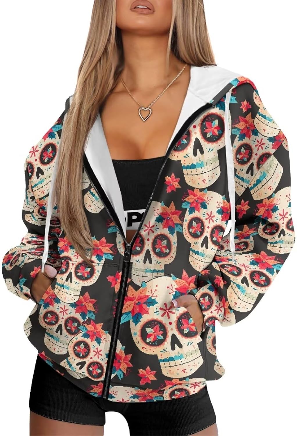 Irisjudy Black Cat Women's Full Zip Up Hoodie LGBT Love Oversized Sweatshirts Street Graffiti Fall Y2K Hoodies with Pockets