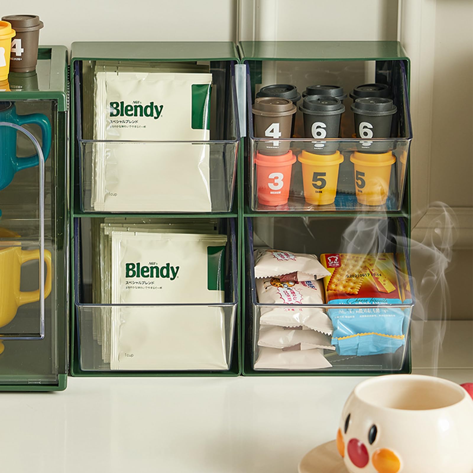 Contenitore per Tè e Caffè, Cassetto, Borsa, Capsula di Zucchero, Mensola, Supporto per Armadio (Verde)