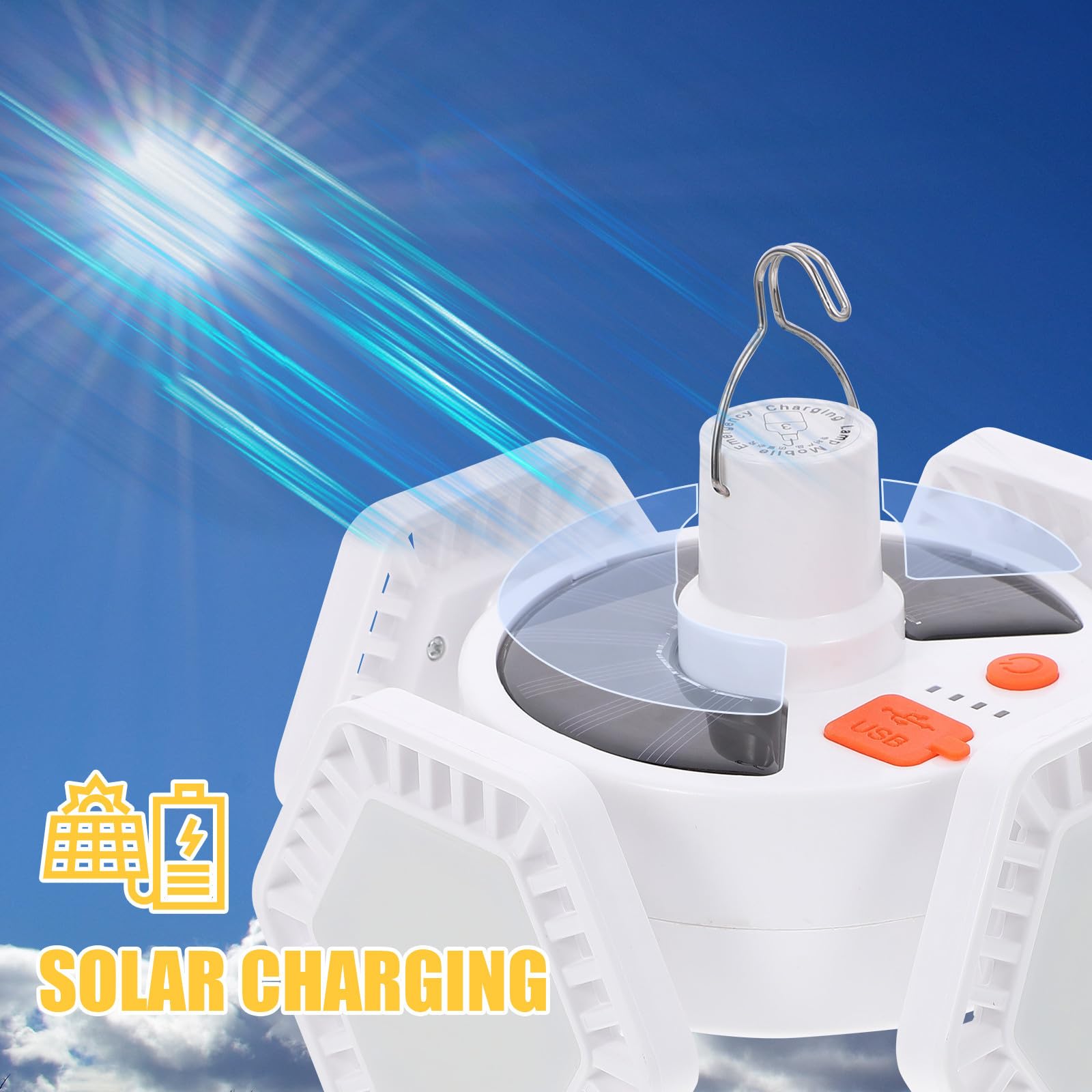ABOOFAN Lámpara de Camping Solar Recargable USB Diseño Plegable, Luz LED de 169 Leds para Iluminación Exterior y Actividades al Aire Libre