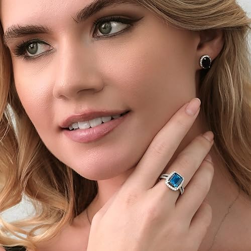 Miniatura 4 de Gem Stone King 4.62 Cttw London Blue Topaz Engagement Ring For Women Emerald Cut 10X8MM 925 Sterling Silver Gemstone Birthstone Wedding