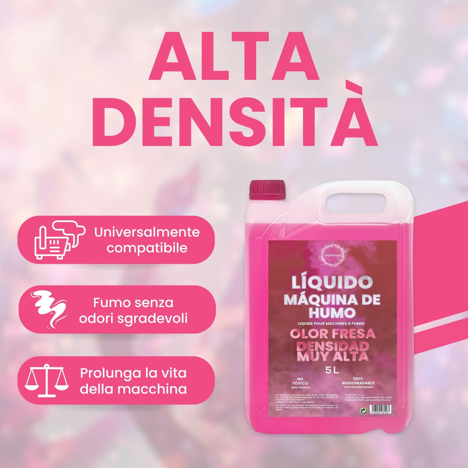 Plantawa Liquido Fumo Machine 5 Litri: Densità Molto Alta Odore Fragola, Macchina Fumo, Cannone Fumo, Fog Machine, Halloween olografico, Halloween Fumo, Fuoco d'artificio e Razzi