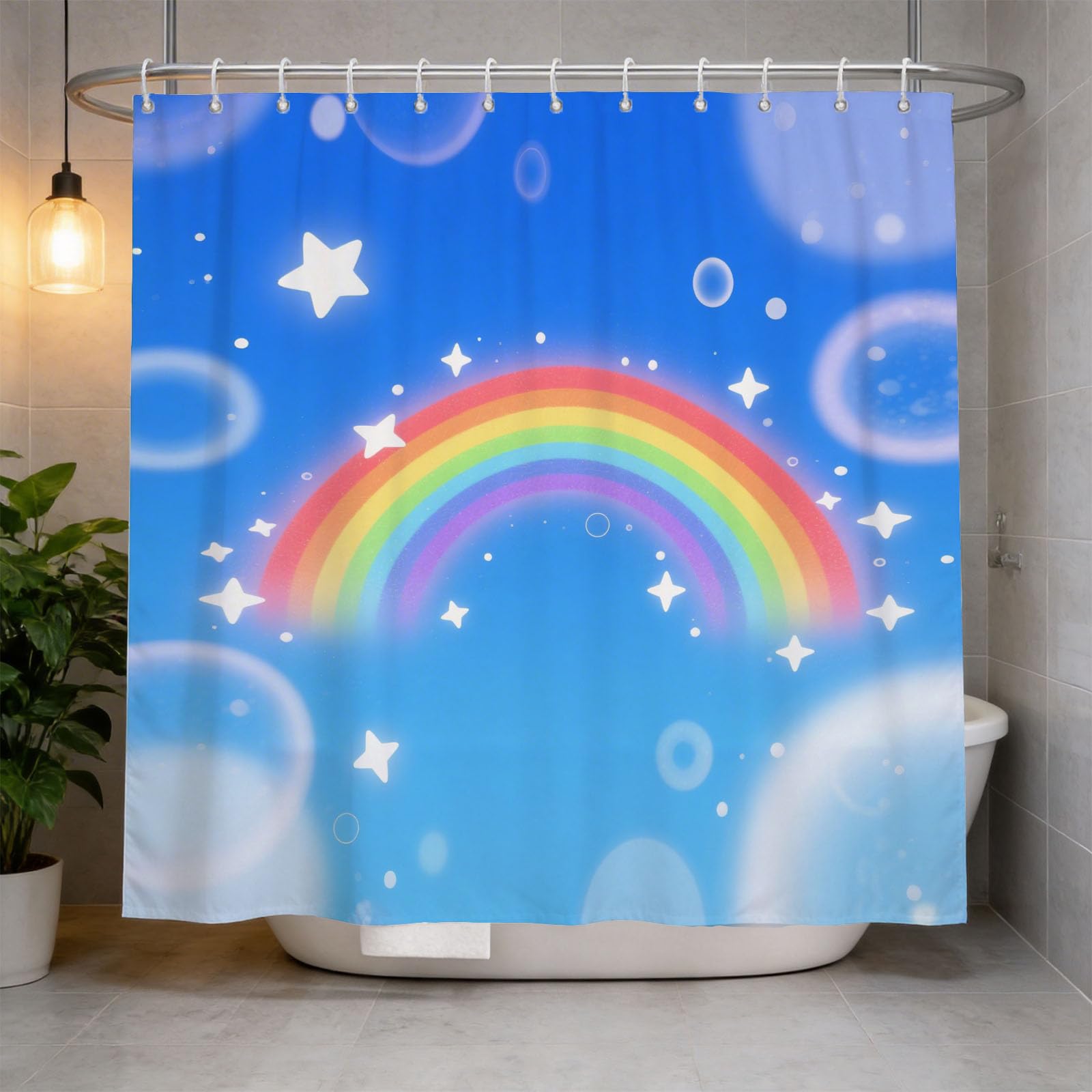 Hongduo 3D Rainbow Shower Curtain for Stalls Bathtubs Dreamy Bathroom Decor Shower Curtain Set Polyester Fabric Waterproof 180x180cm/71X71 Inch with Hooks