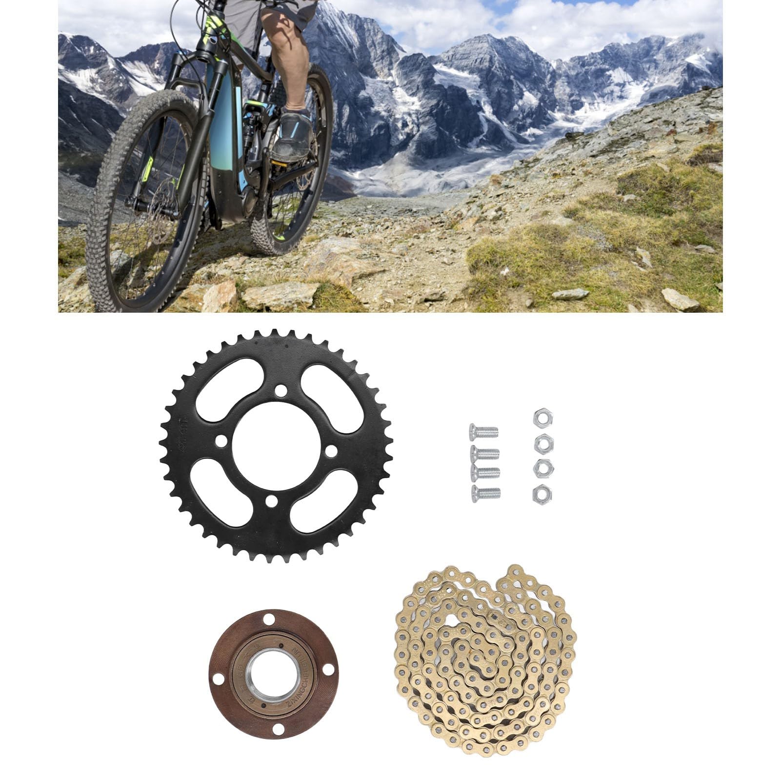 Kit de Remplacement de Roue à Chaîne, Chaîne D'entraînement en Alliage D'aluminium doré avec 104 Maillons 420 et Plateau 41 Dents, pour Scooters, Vélos, VTT, Motos,