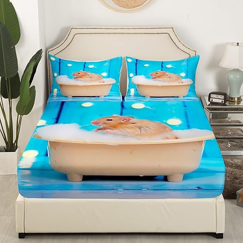 Miniatura 2 de Erosebridal Juego de ropa de cama con estampado de animales salvajes para niños y niñas, tamaño Queen, diseño de ratón 3D en la bañera, sábana