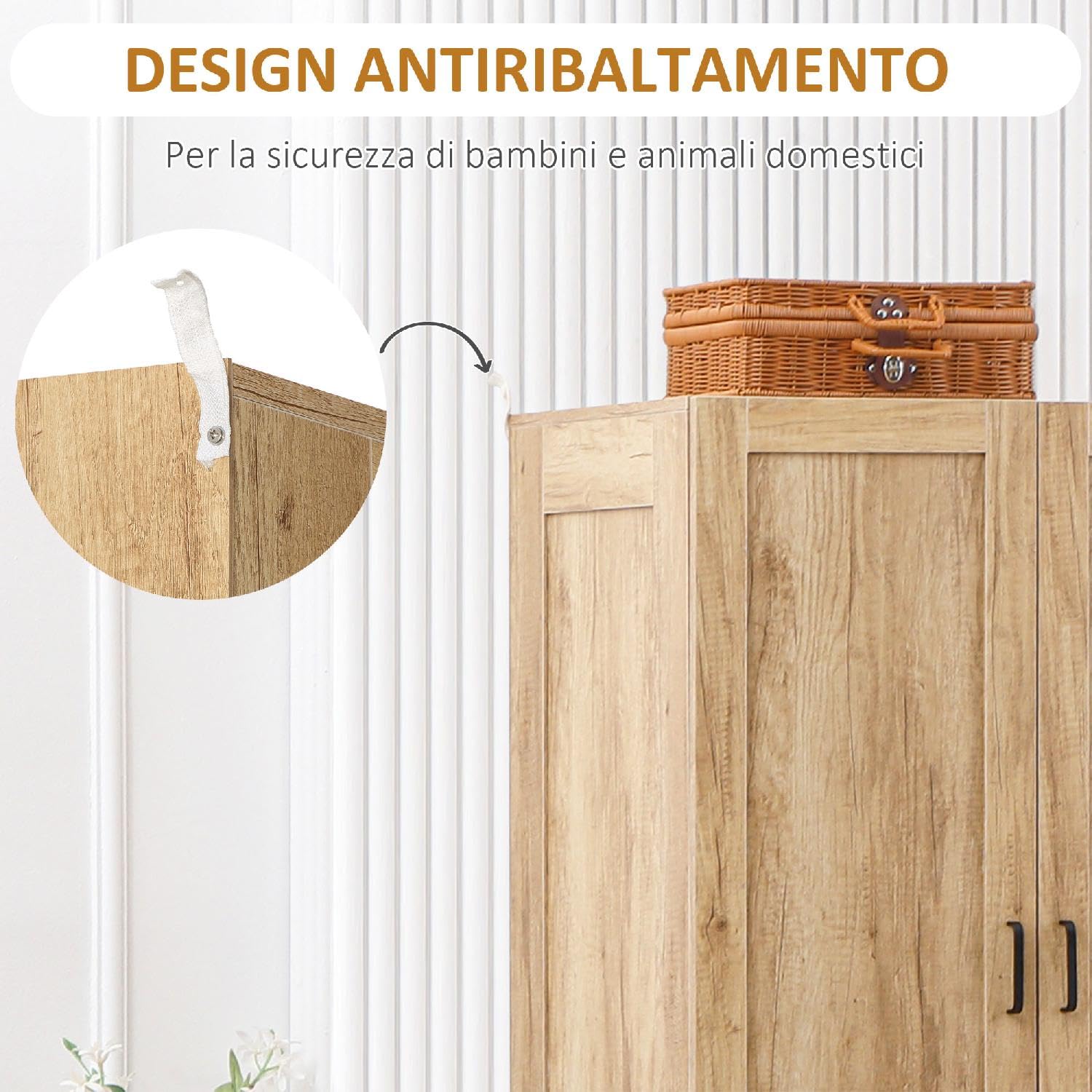 Armadio Camera da Letto Guardaroba 2 Ante Battenti e 2 Cassetti con Asta Appendiabiti 80x54x180 cm Legno