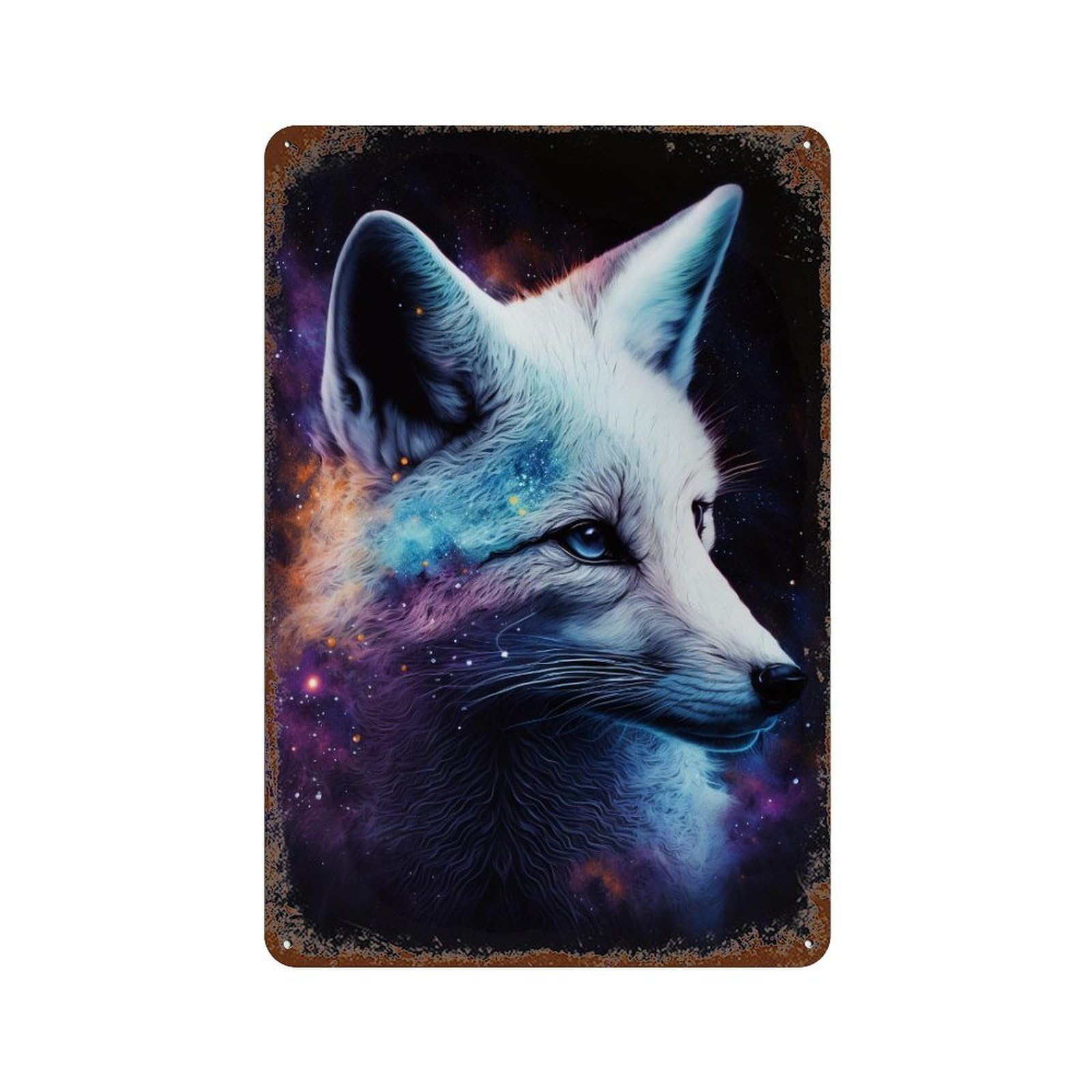 Cosmic Fox Art Print Vintage Metal Tin Sign 11.8"x7.9", Farmhouse Wall Decor for Garage, Bar And Workshop Decor