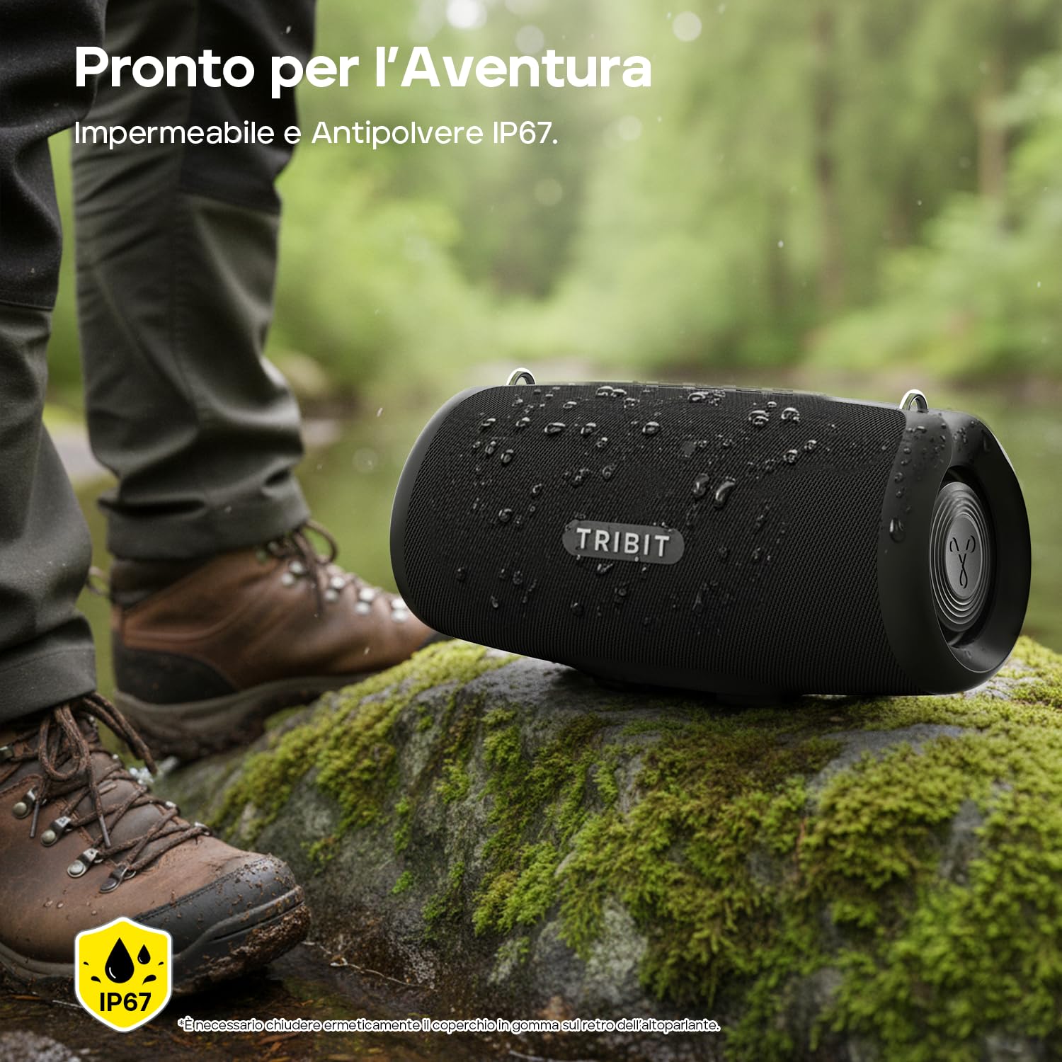 Tribit StormBox Lava Cassa Bluetooth Portatile, 80 W, IP67 impermeabile | XBass, 24 ore, Bluetooth 5.4, EQ personalizzato, TWS, microfono integrato, campeggio, feste, outdoor, grigio
