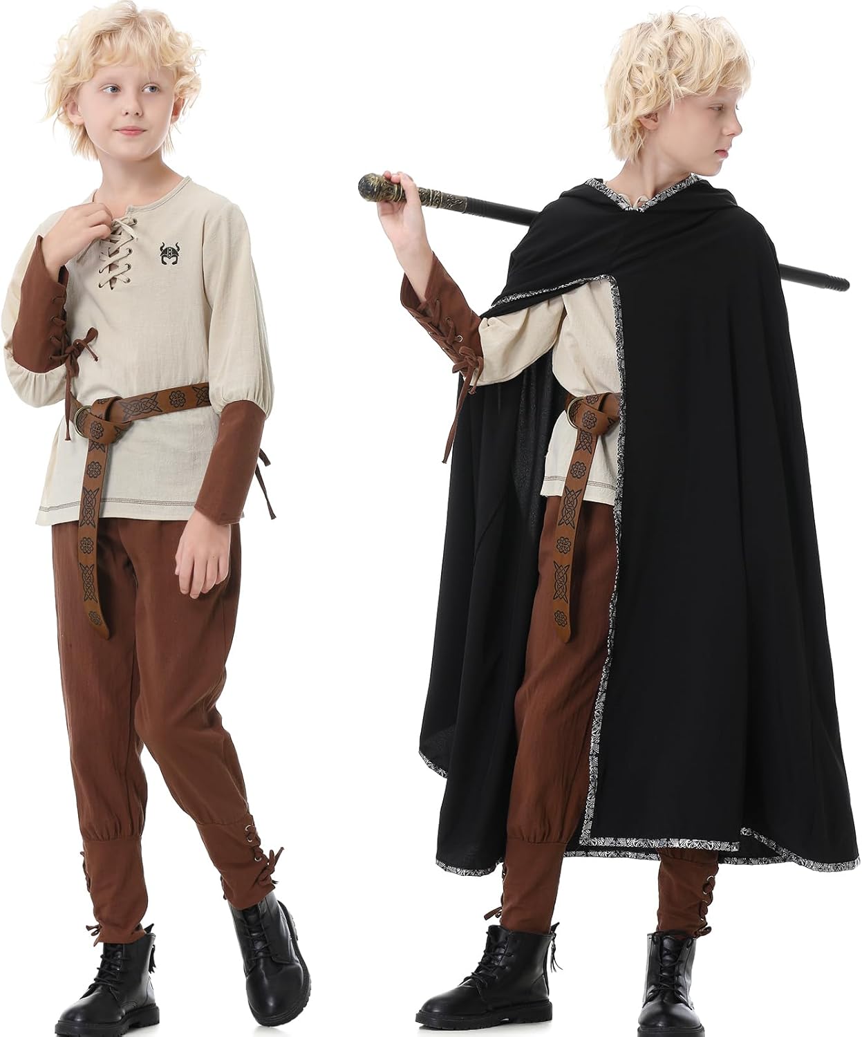Ezuwail Boys Renaissance Costumes Outfit Kids Medieval Viking Costume Sets for Halloween, Ren Fair - Image 4