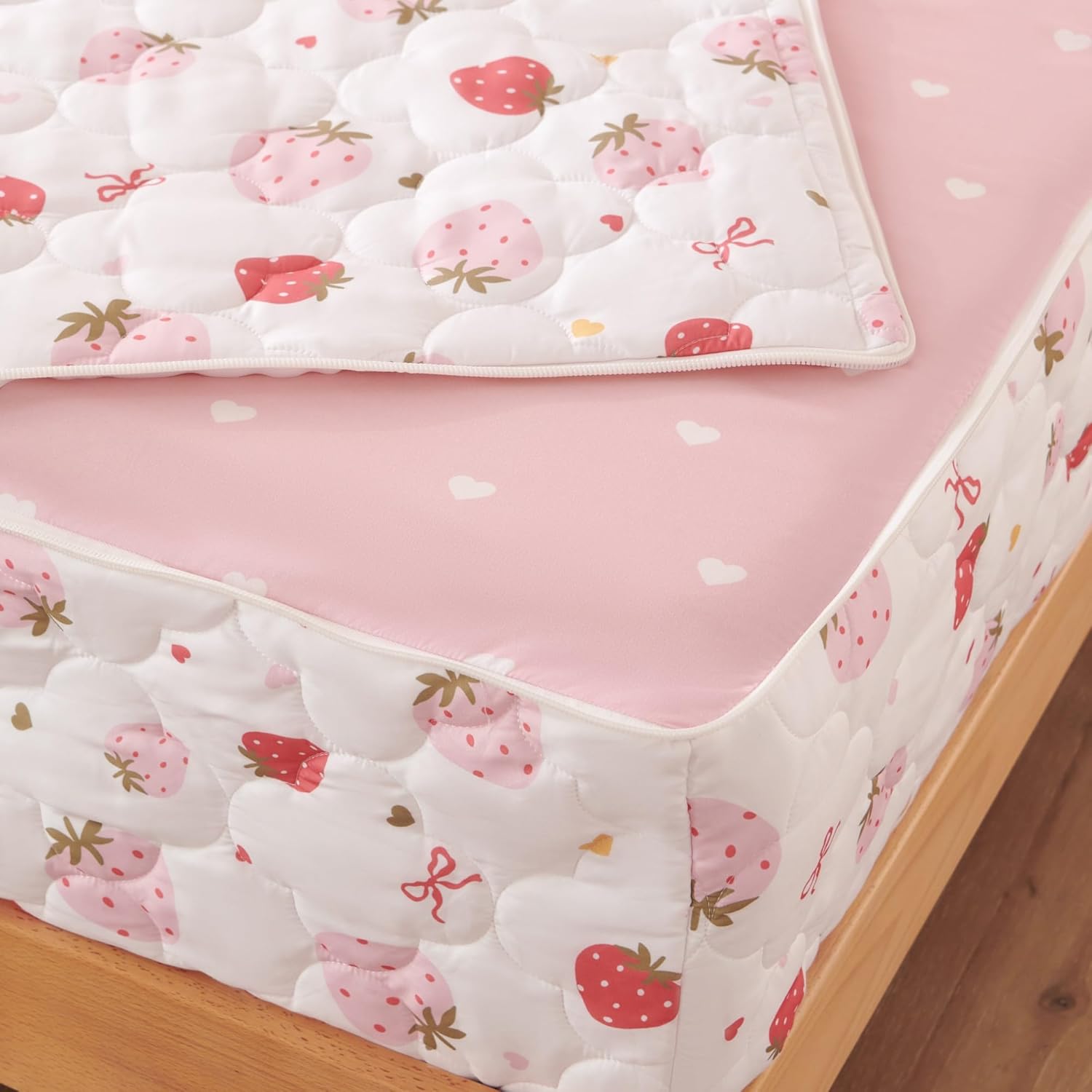 Nayoroom Strawberry Sweet Dreams Twin Zipper Bedding Set for Kids, Pink White Comforter with All-in-One Zipper Design, Cute Berry Bedding for Girls & Boys. (Twin Size) - Image 7