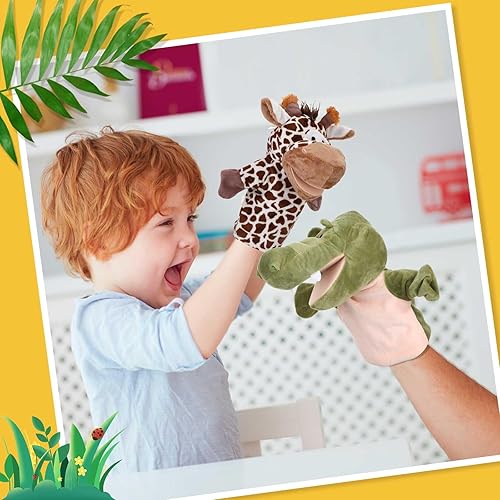 Miniatura 4 de Wettarn 12 marionetas para niños, marionetas de mano de animales de peluche con boca abierta y movible, juguete para niños pequeños, escuela, aula,